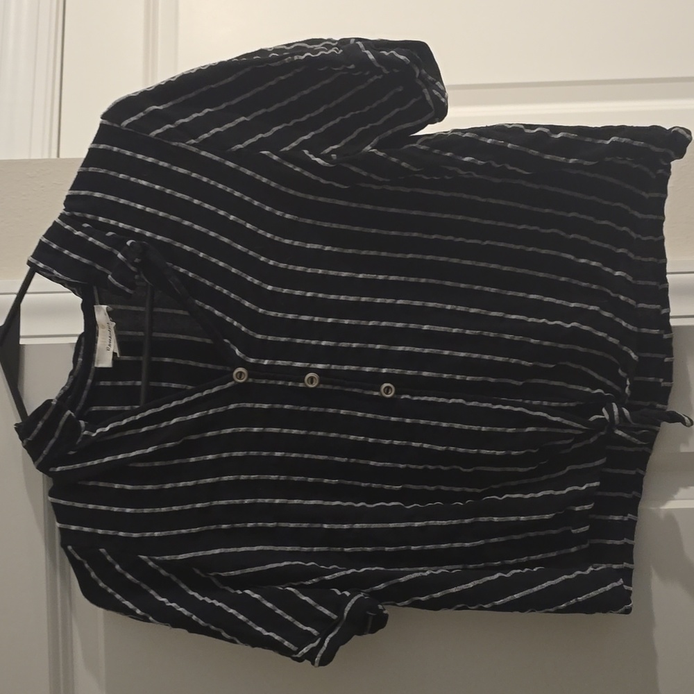Black and White Striped Button-Up Blouse